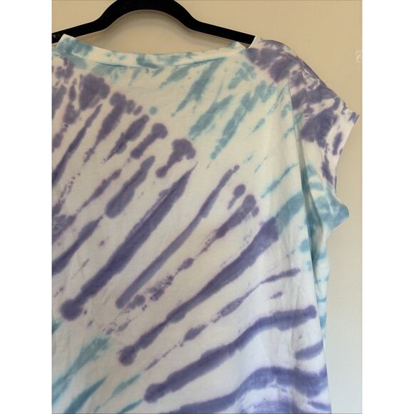 Mono B Blue Purple Tie Dye Raw Neckline Tee Tshirt Shirt Womens Large NEW NWT - Picture 9 of 11